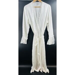 Delicates Brand Long Lace Sz L Robe Bridal Honeymoon Chiffon Embellished EE39